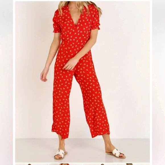 Faithfull The Brand Mallory Jumpsuit In Red Jeanne Print Size 4 - Picture 2 of 9